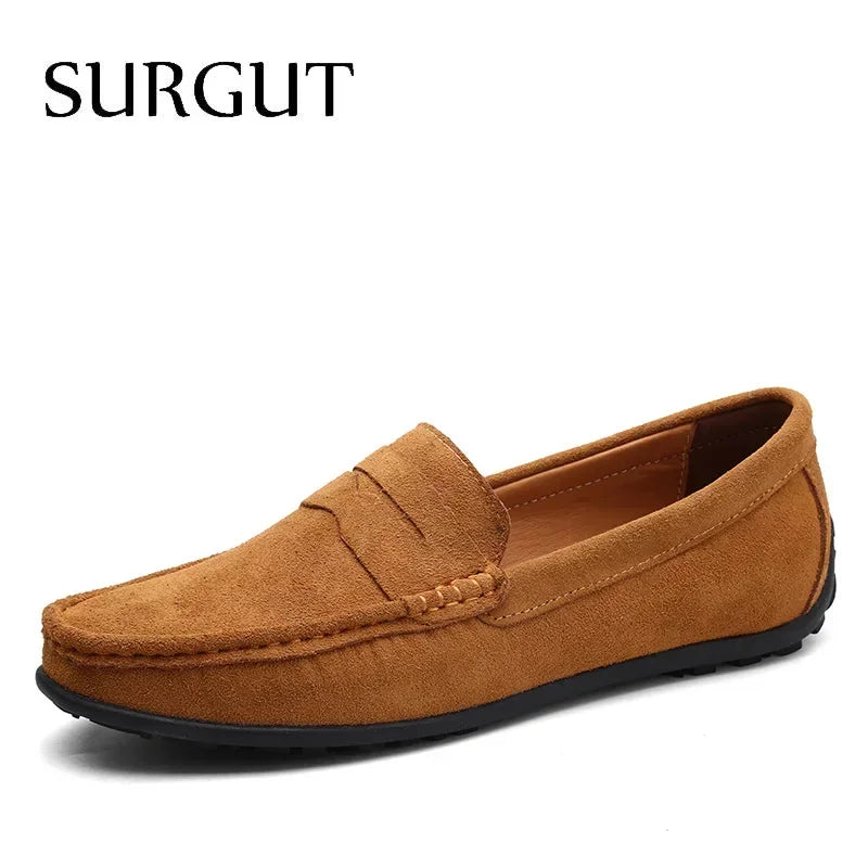 Mocasines de verano para hombre marca SURGUT, estilo casual, suaves, de alta calidad, zapatos planos de cuero auténtico, estilo italiano para conducir.