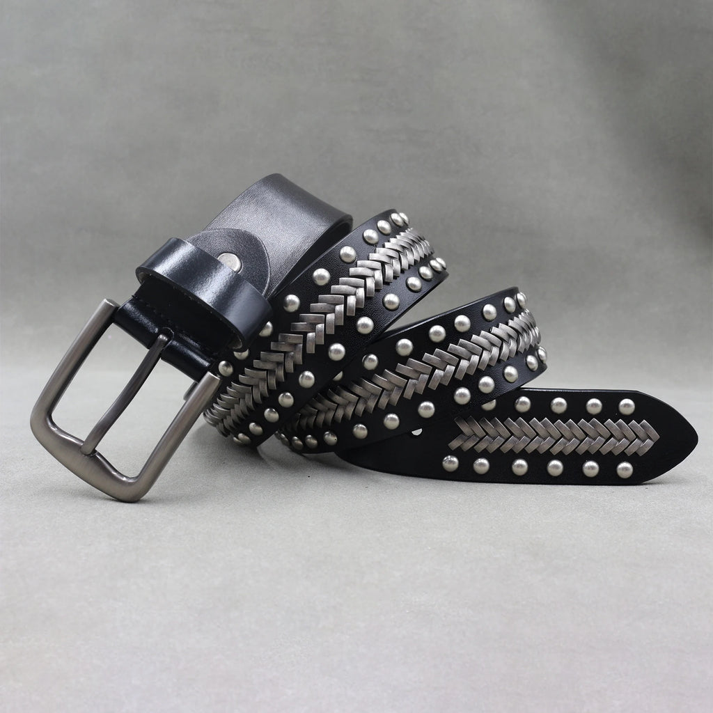NEW Genuine Leather Heavy Metal Rivet Punk Belts for Men Rock Stud Cowboy Belt Men Ceinture Homme Waist Belt Cinturon Mujer