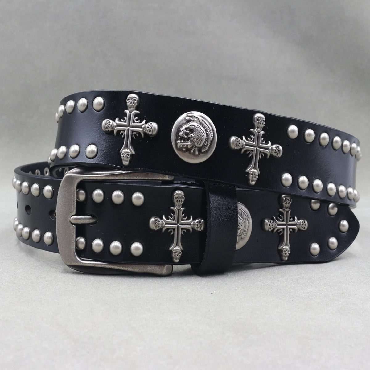 Cinturón de cuero genuino estilo punk heavy metal, cinturones de hip hop para hombre con remaches de cruz, cinturón para vaqueros, correa masculina, cinturón de diseñador para hombre