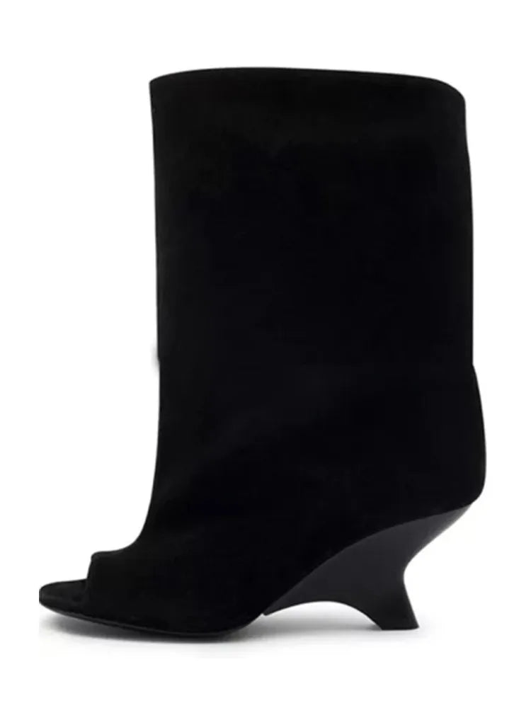 Damskie kozaki 2026 z odkrytymi palcami, na grubym wysokim obcasie, do kolan, typu "cool boots", z ukośnym obcasem, modowe, w dużych rozmiarach, wiosenno-letnie.
