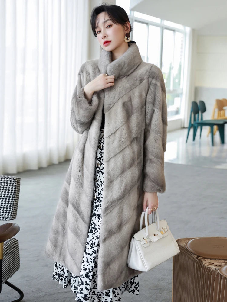 HDHOHR 2026 100% Real Mink Fur Coat Women Long High Quality Natural Mink Fur Jackets Winter Thick Warm Luxury Female Fur Parkers