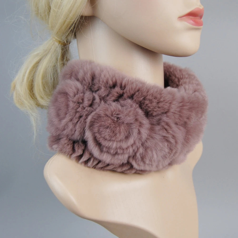Women Knit Real Rex Rabbit Fur Hat Scarf Sets Natural Warm Rex Rabbit Fur Scarves Hat Winter Lady Real Rex Rabbit Fur Hat Scarf