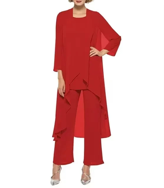 Womens 3-Pieces Set Mother of Bride Dress Party Dress Pant Suits Bussiness Elegant Formal Chiffon Plus Size for Formal Wedding