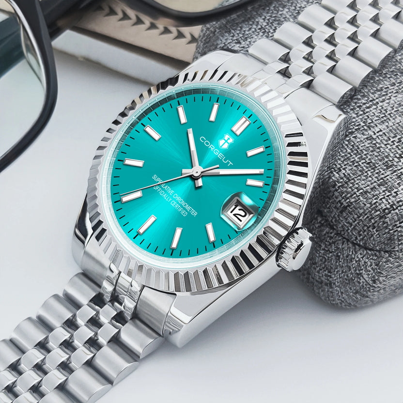 Męski zegarek z personalizowanym logo, mechanizm NH35, 36mm/39mm, szafirowe szkło, złoty zegarek, mechaniczny zegarek na rękę, wodoszczelność 100M, Reloj Hombre