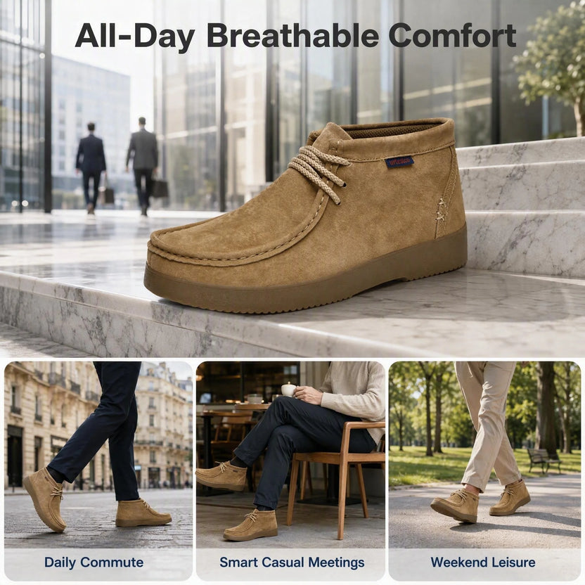 Genuine Leather Hand-Sewn Stitching Mens Boots Casual, Mocasines Para Hombre, Lace Up, Ankle Chukka Boots Slip on Lightweight