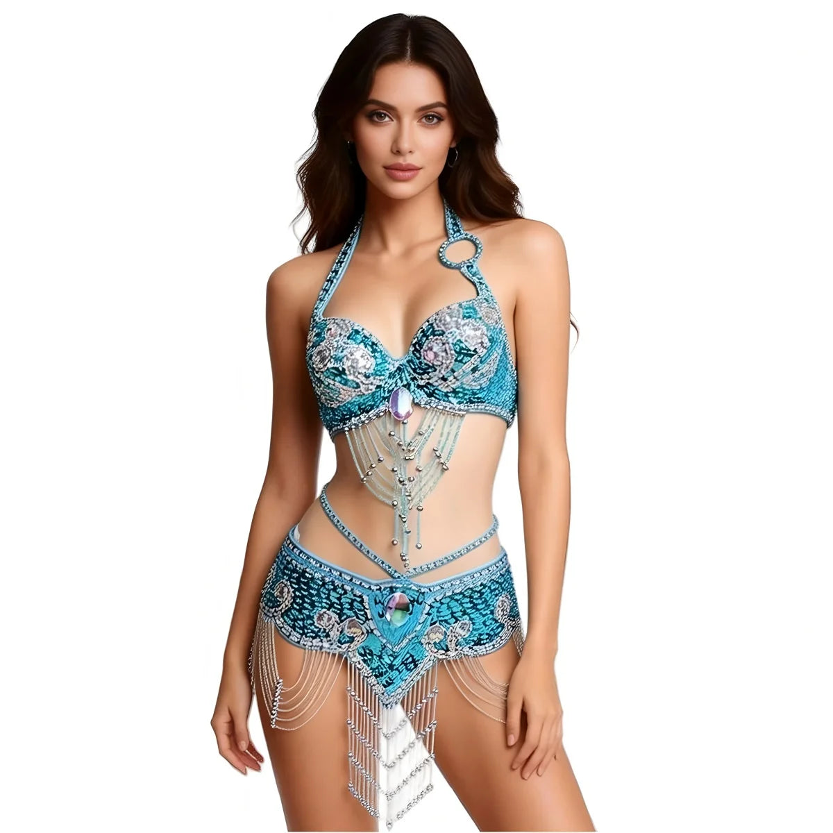 Women's Oriental Belly Dance Costume Bra and Belt Set Polyester