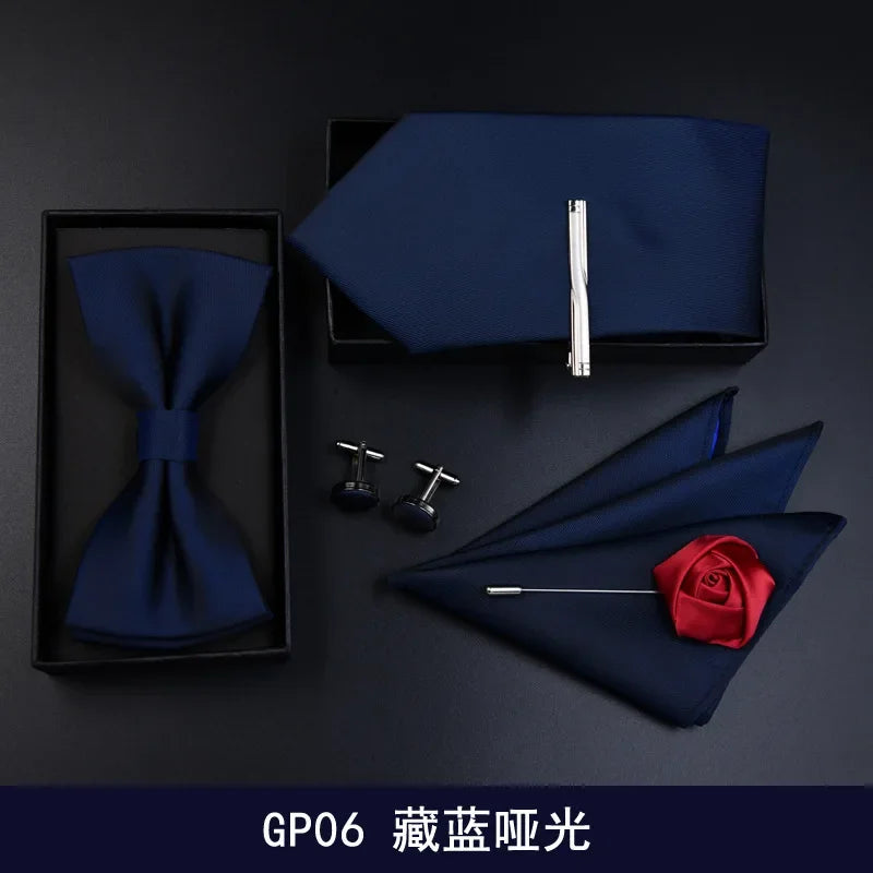 6pcs Luxury Tie Set for Man Fashion Mens Set Pocket Square Tie Clip Brooch Formal Dress Necktie Wedding Party Men Gift