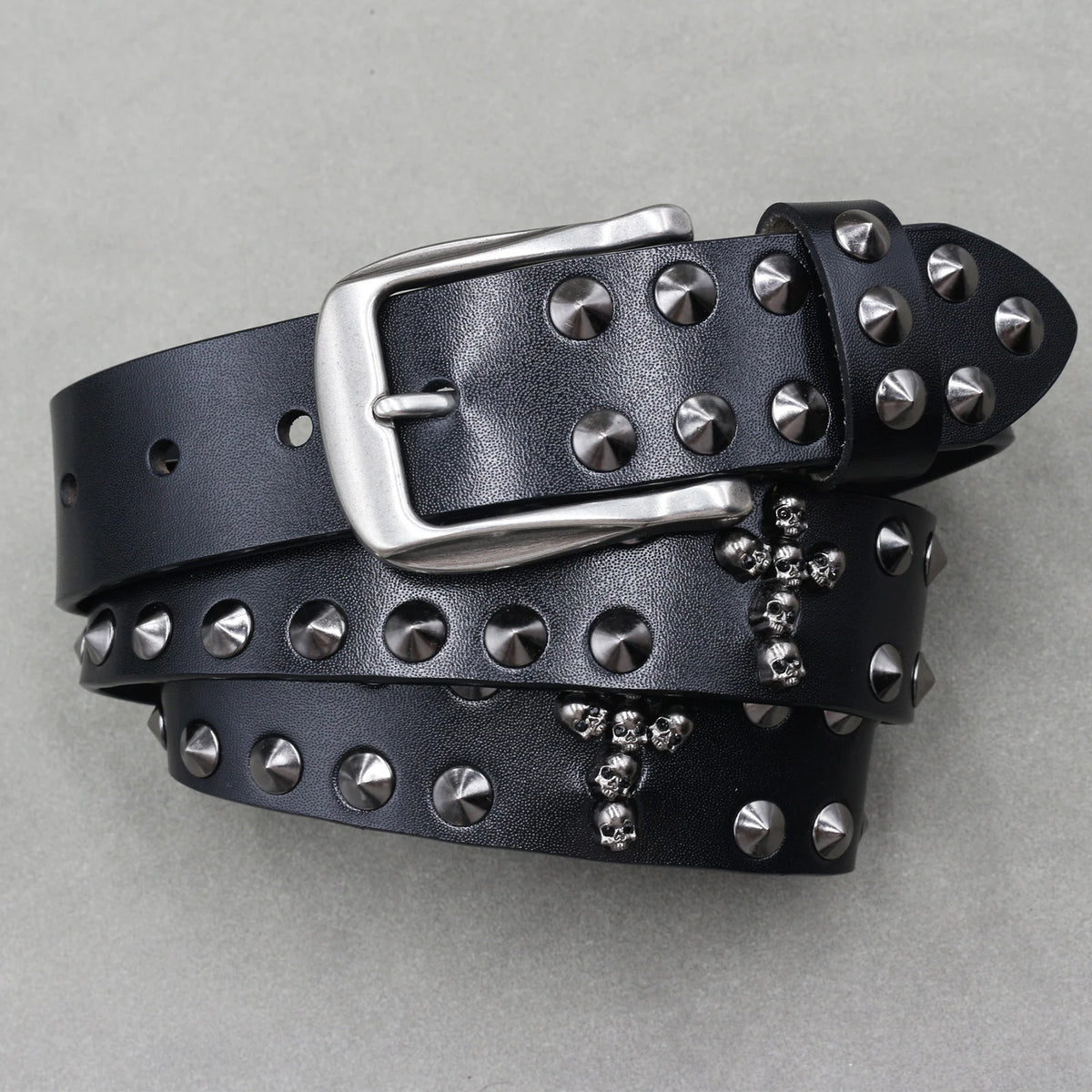 Cinturón de cuero genuino estilo punk heavy metal, cinturones de hip hop para hombre con remaches de cruz, cinturón para vaqueros, correa masculina, cinturón de diseñador para hombre