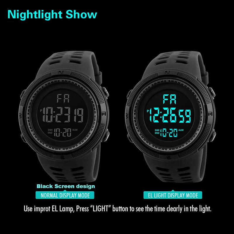 Reloj electrónico deportivo militar para hombre, reloj de pulsera digital LED multifunción luminoso para hombre, niños, jóvenes y estudiantes