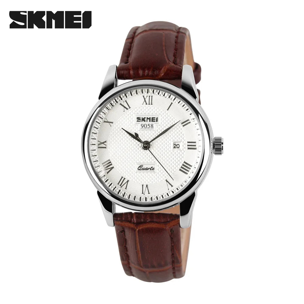 SKMEI 9058 Quartz Leather Strap Watch for Men and Women
