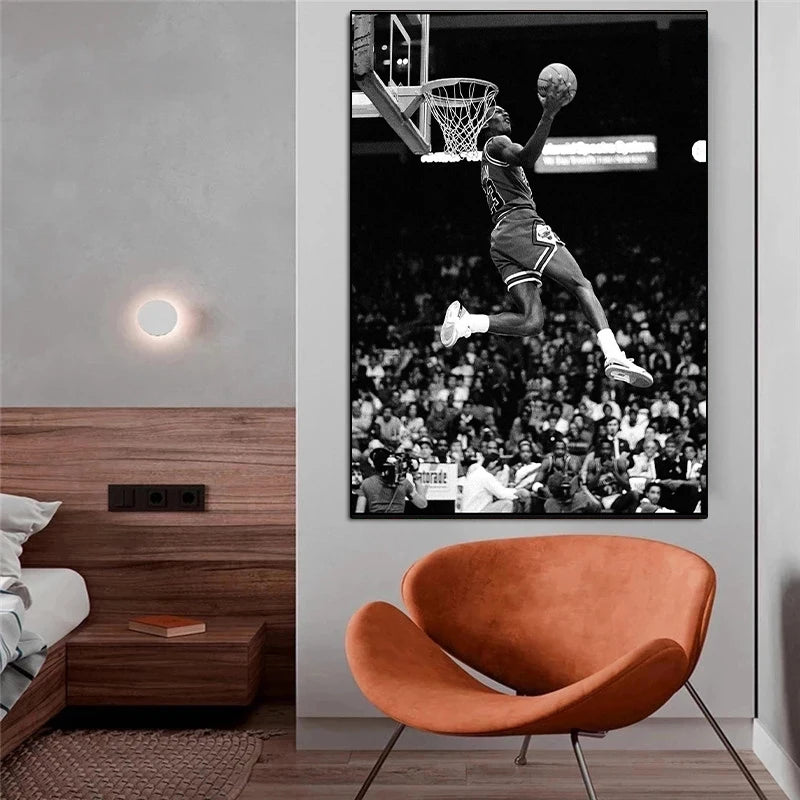 Michael Jordan Black and White Basketball Canvas Wall Art