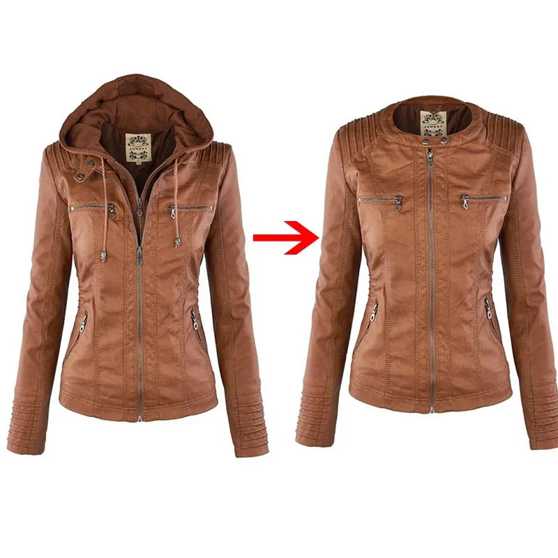Faux Leather Jacket Women 2026 Basic Jacket Coat Female Winter Motorcycle Jacket PU Leather Zipper Hoodies Outerwear Chaqueta