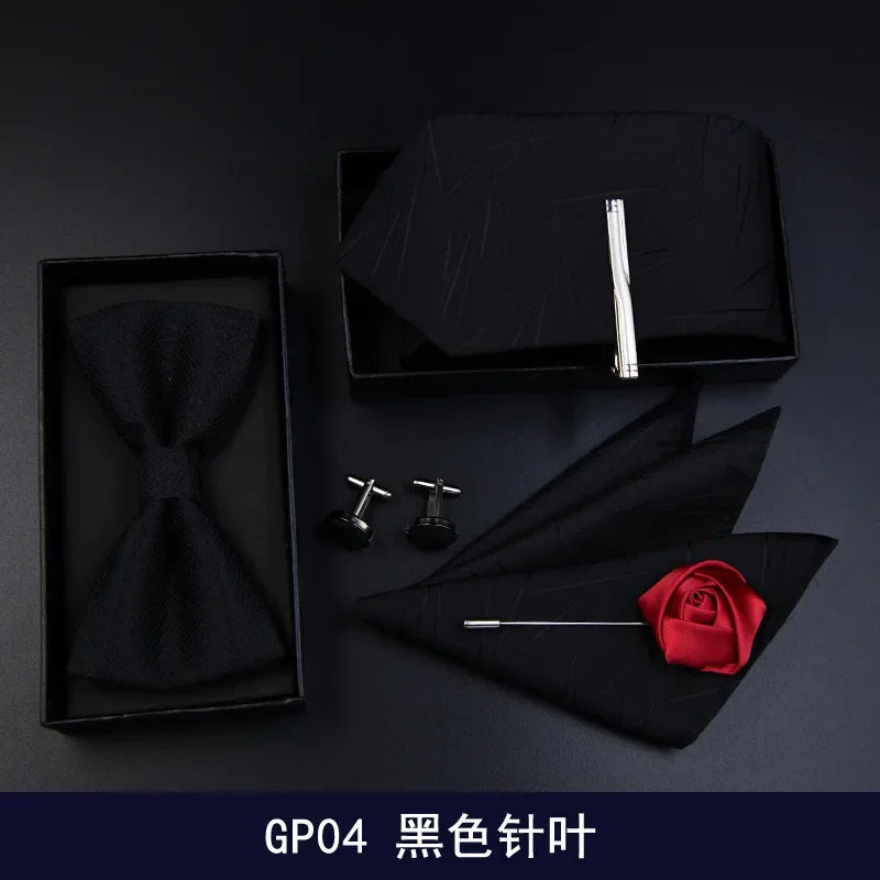 6pcs Luxury Tie Set for Man Fashion Mens Set Pocket Square Tie Clip Brooch Formal Dress Necktie Wedding Party Men Gift