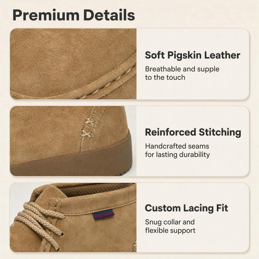 Genuine Leather Hand-Sewn Stitching Mens Boots Casual, Mocasines Para Hombre, Lace Up, Ankle Chukka Boots Slip on Lightweight