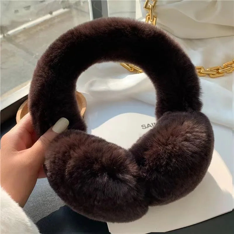 Ohrenschützer für Damen Winter Ohrenwärmer Weich Warm Zopfmuster Pelzig Echtes Rex-Kaninchenfell Ohrenschützer für kaltes Wetter