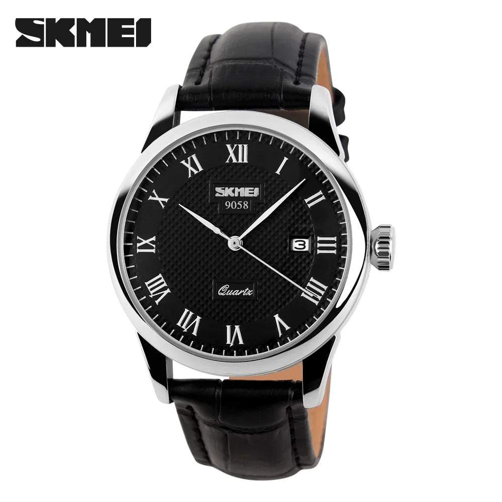 SKMEI 9058 Quartz Leather Strap Watch for Men and Women