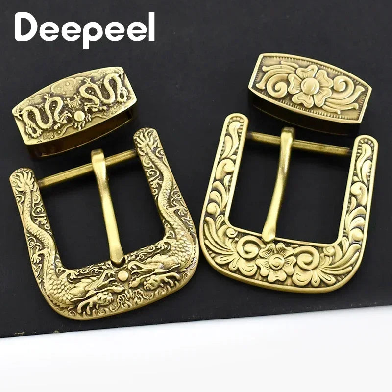Deepeel 40mm Pure Brass Belt Head Men's Copper Vintage Dragon Belts Pin Buckle for 36-38mm Waistband Leather Crafts Accessories