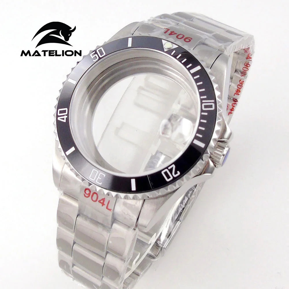 Koperta do zegarka Matelion 20ATM Dive 40mm SUB, pasuje do mechanizmów NH35, NH34 GMT, ETA 2824, PT5000, stalowa bransoleta, szafirowe szkło, 120 kliknięć, przesuwane zapięcie