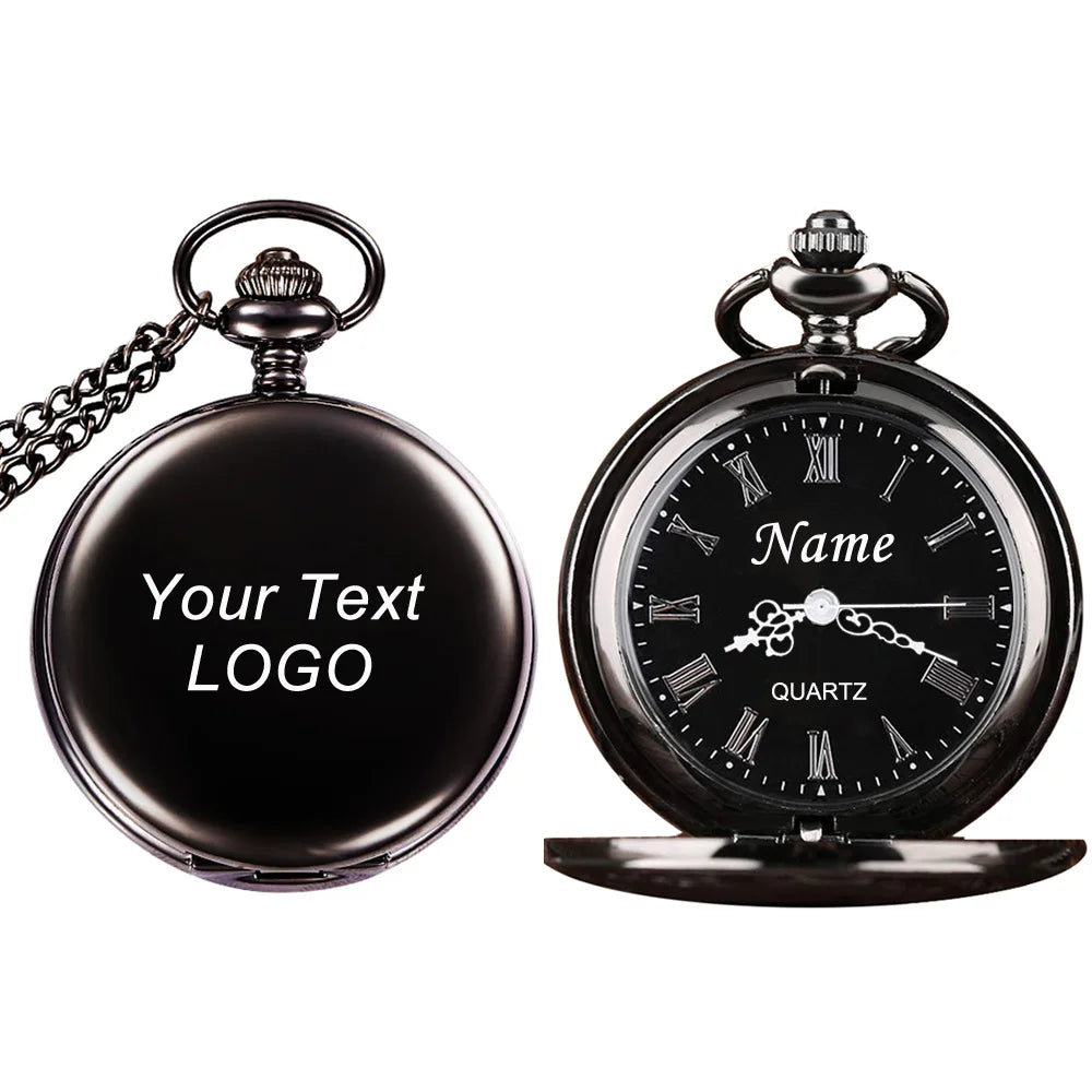 Customize Your LOGO Name Text 47MM Quartz Personalize Pocket Watch Vintage Bestman Groomsmen Wedding Gift Anniversary Presents