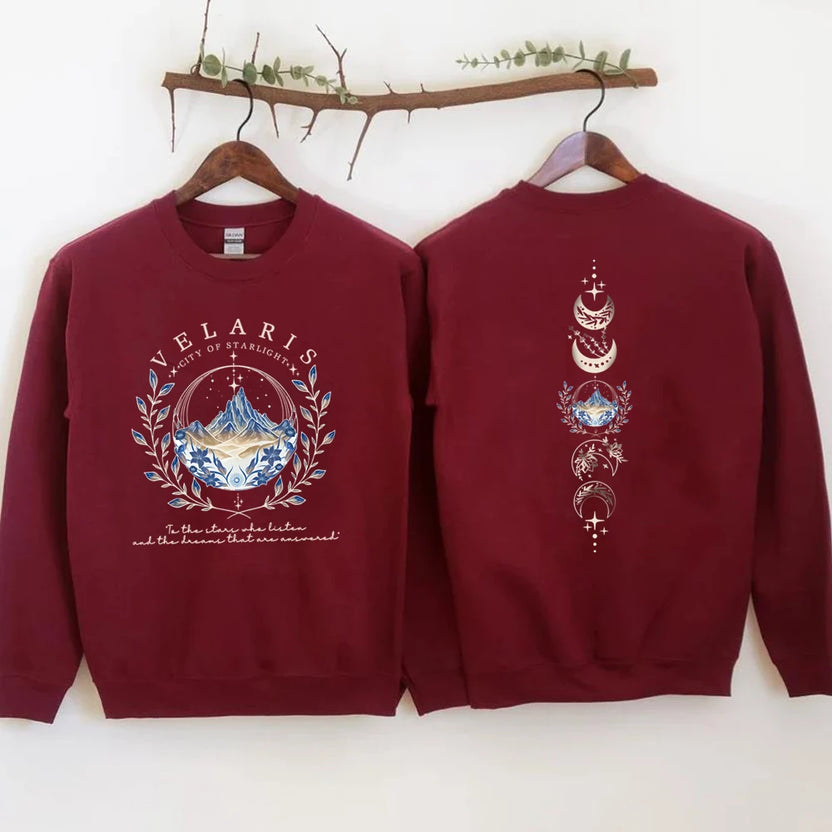 Bluza Velaris ACOTAR, nadruk na przodzie i tyle, bluza z kapturem Night Court, bluza bez kaptura Sarah J. Maas