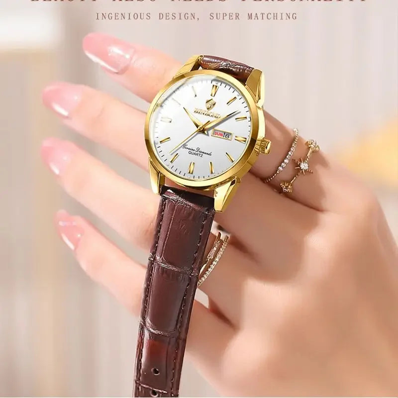 Reloj de lujo para hombre y mujer, cuarzo, correa de piel
