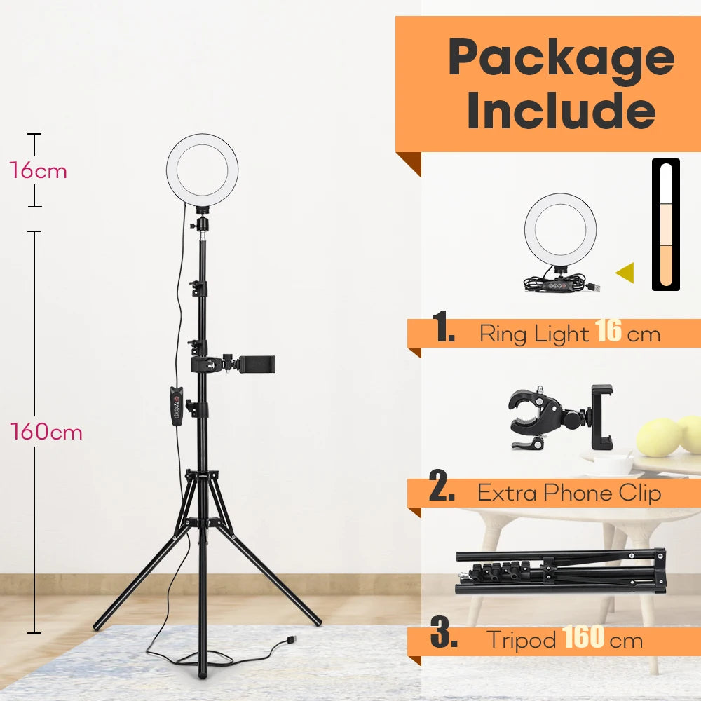 Professional Tripod with LED Ring Light and Phone Holder for Mobile Phones