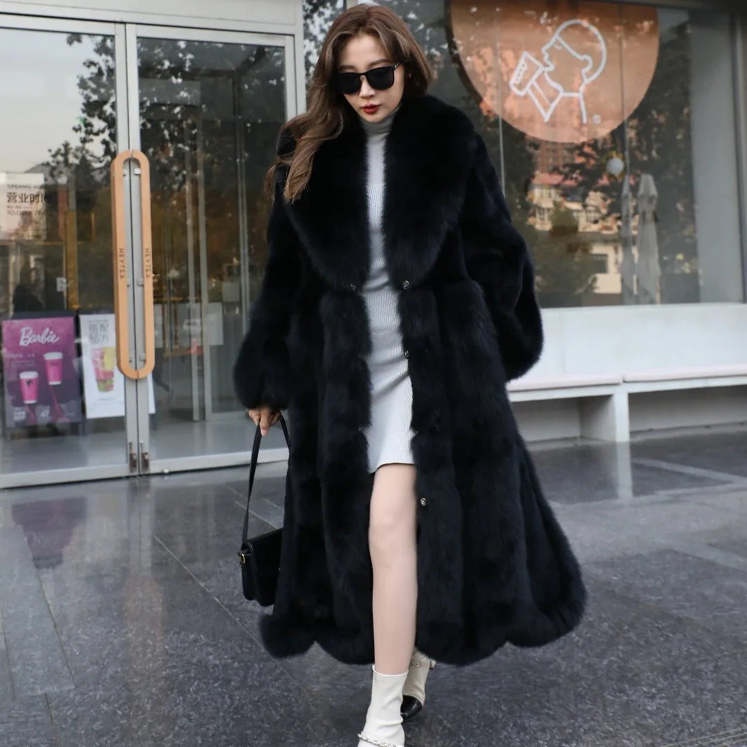 2026 Autumn Luxury Real Fox Fur Coat Long Women Genuine Rex Rabbit Fur Coat Famale Outerwear