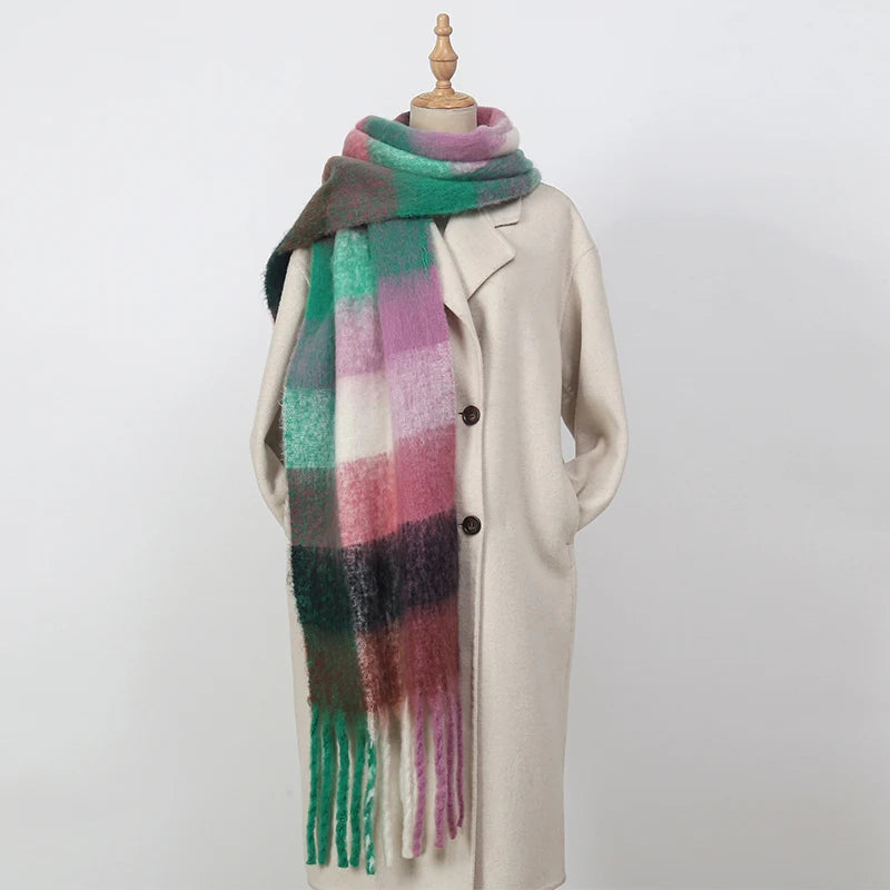 2026 Winter Thick Warm Scarf Women Cashmere Shawl and Wraps Pashmina Neckerchief Bufanda Female Rainbow Hairy Tessel Echarpe New
