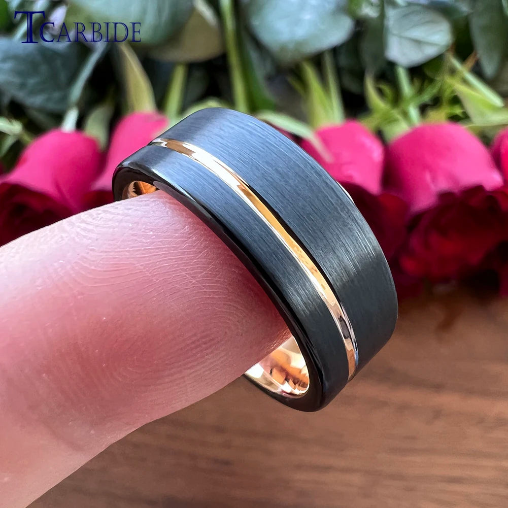 TCarbide 8MM Offset Grooved Brushed Tungsten Wedding Band Men Women Rings Fashion Jewelry Excellent Quality Full Sizes in Stock