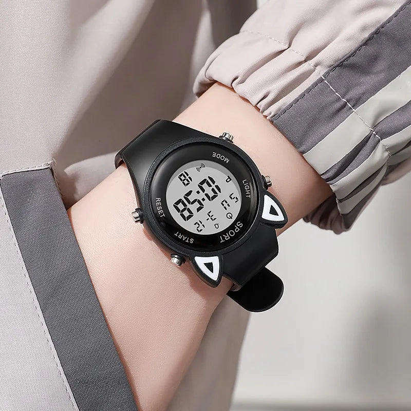 NUEVO Reloj deportivo 3D con orejas de gato para niños, relojes electrónicos para niñas y niños, reloj de pulsera digital LED luminoso e impermeable para estudiantes, regalos