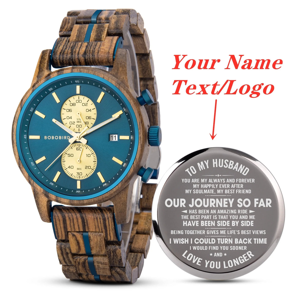 Engraved Wooden Watch Father's Day Custom Your Logo BOBOBIRD Quartz Wristwatch Men Boyfriend Birthday Groomsmen Anniversary Gift