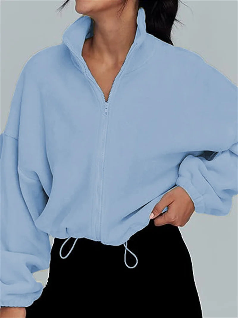 Women's Stand-Up Neck Zipper Cardigan Sweatshirt Autumn Winter