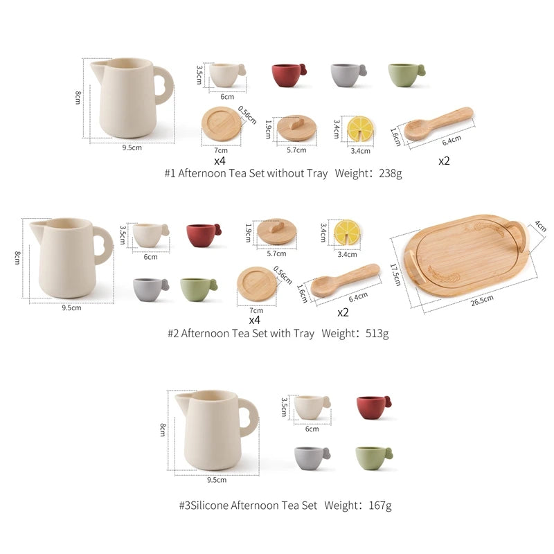 Wooden Montessori Toy Kitchen Set with Teapot and Teacup for Kids