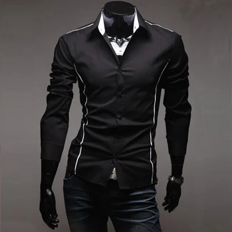 Slim Fit Mens Striped Shirts 2025 Long Sleeve Gray Male Striped Shirts Camisa Social Clothes Chemise Homme Camisas Para Hombre
