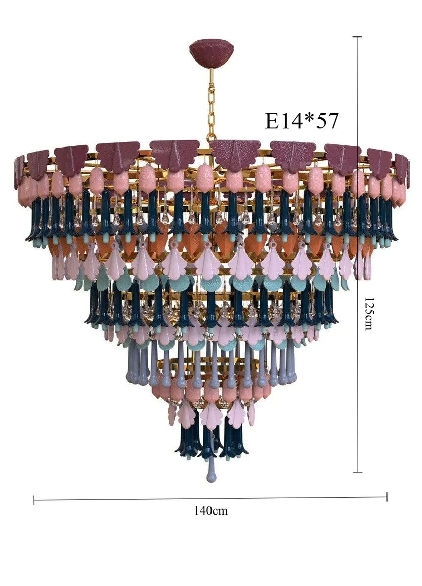 Vintage Ceramic Color Chandelier Macaron Crystal Pendant Light for Bedroom Living Room Hotel Creative Glass Art LED Pendant Lamp
