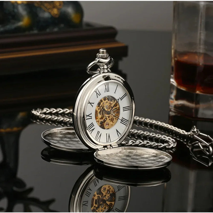 Nowy męski mechaniczny zegarek kieszonkowy nakręcany ręcznie, tarcza typu skeleton, naszyjnik steampunk, wisior, zegarek vintage, prezent na ślub