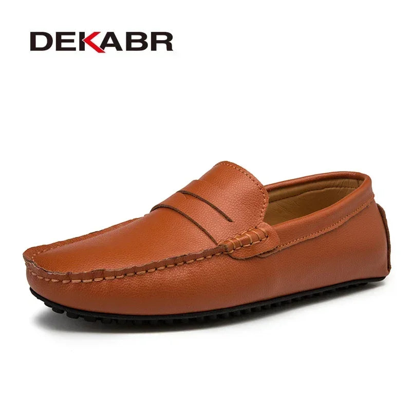 DEKABR Big Size 38~49 Men Loafers Real Leather Fashion Boat Shoes Brand Mens Casual Leather Male Flat Shoes