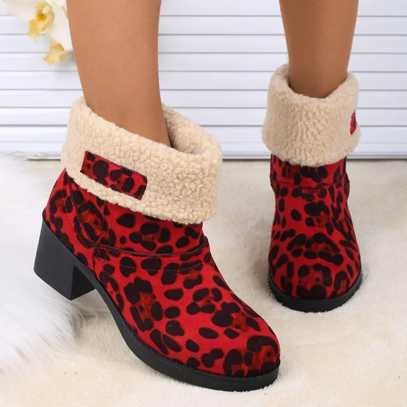 Women's Mid-Calf Square Heel Microfiber Winter Boots with Plush Lining