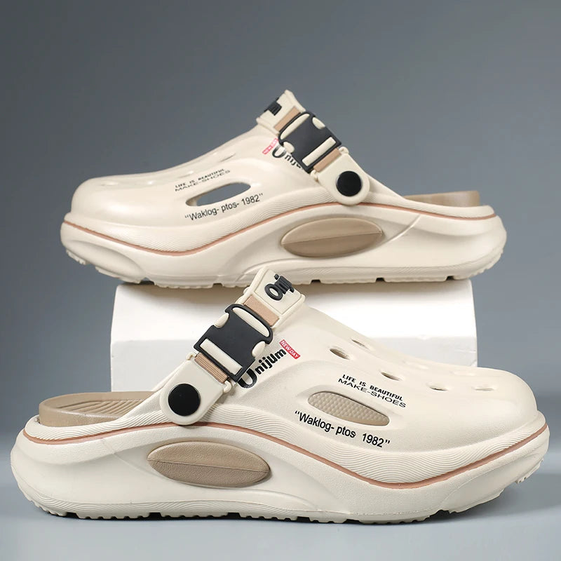 Nuevos zuecos clásicos de verano para hombre, pantuflas transpirables de jardín, zapatos de EVA para exteriores, sandalias de playa cómodas, chanclas antideslizantes para el hogar