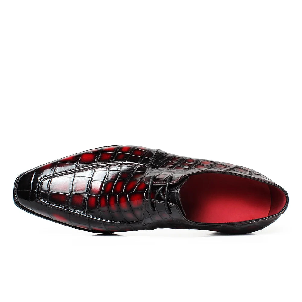 Zapatos de vestir para hombre de piel de cocodrilo, estilo Derby - Duraderos, cómodos, transpirables y elegantes