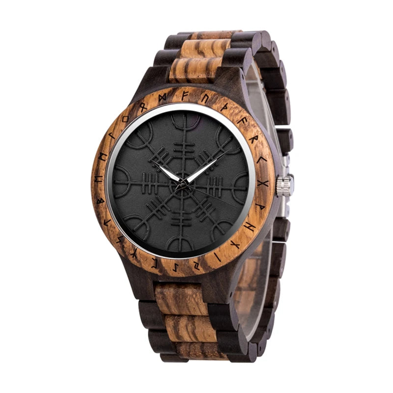 BOBO BIRD Watches for Man Viking Odin Rune Men Quartz Wristwatches Cultural Totem Dail With Wooden Strap Reloj De Hombre