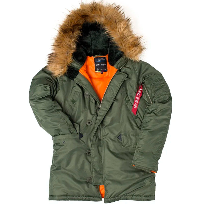 Parka militar coreana gruesa de invierno con capucha de piel, abrigo tipo bomber táctico, cálido, cortavientos, largo, ropa de hombre