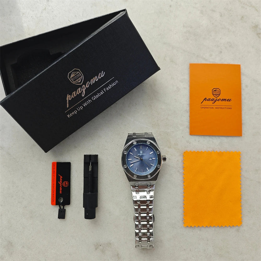 Reloj de pulsera personalizado PAAZOMU para hombre, reloj de cuarzo de acero inoxidable, resistente al agua, luminoso, con fecha, para hombre