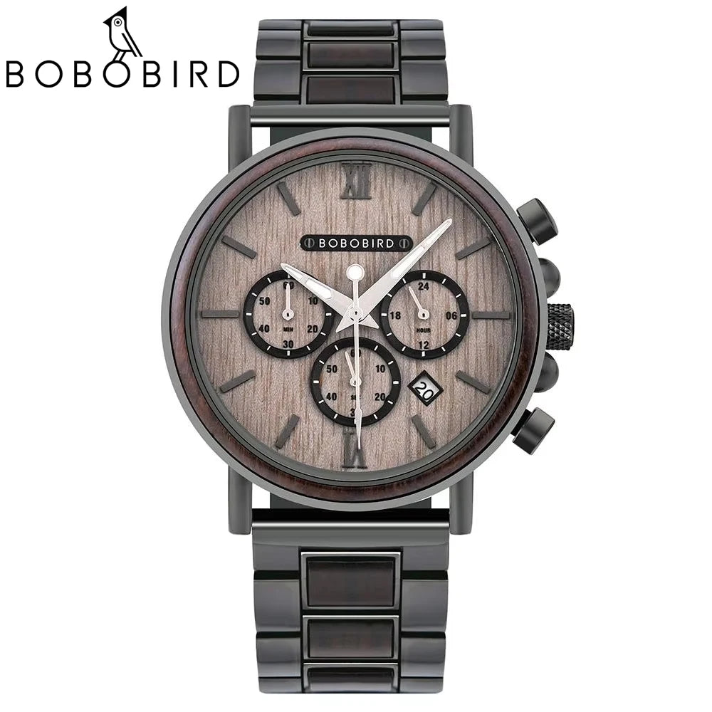 Men Watch BOBO BIRD Top New Fashion Wooden Quartz Wristwatch Luminous Multifunctal Automatic Calendar Timepiece Gift Relogio
