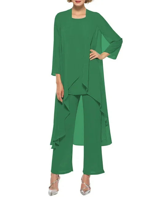Womens 3-Pieces Set Mother of Bride Dress Party Dress Pant Suits Bussiness Elegant Formal Chiffon Plus Size for Formal Wedding