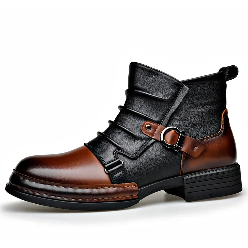 Herrskor höst vinter retro ankelboots mode vardagsskor för män dragkedja motorcykelstövlar nya designervarma platåskor