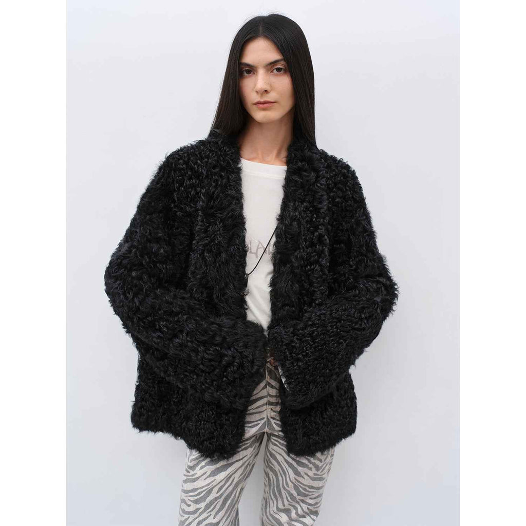 Fireladyfur Women's Black Sheepskin Jacket With Tuscan Fur"My Little Curly"