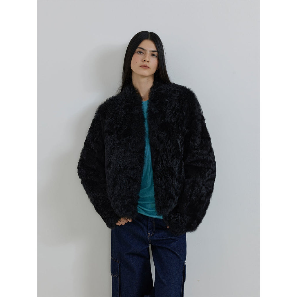 Abrigo reversible de piel de oveja toscana con cuello alto "La noche de Beethoven"