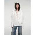 "Leisure Style" Handmade Rice Grain Embroidery Sequins Deep v Hooded Simple Profile Sweatshirt