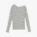 "Picasso Lines" Fashionable Off-Shoulder Lyocell Tencel Wool Blended Draped Patchwork Striped T-Shirt